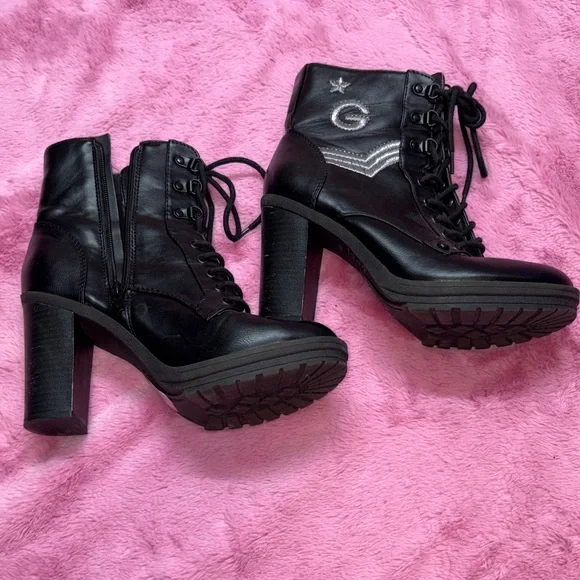 Guess Black Heeled Lace-Up Boots - Picture 1 of 6